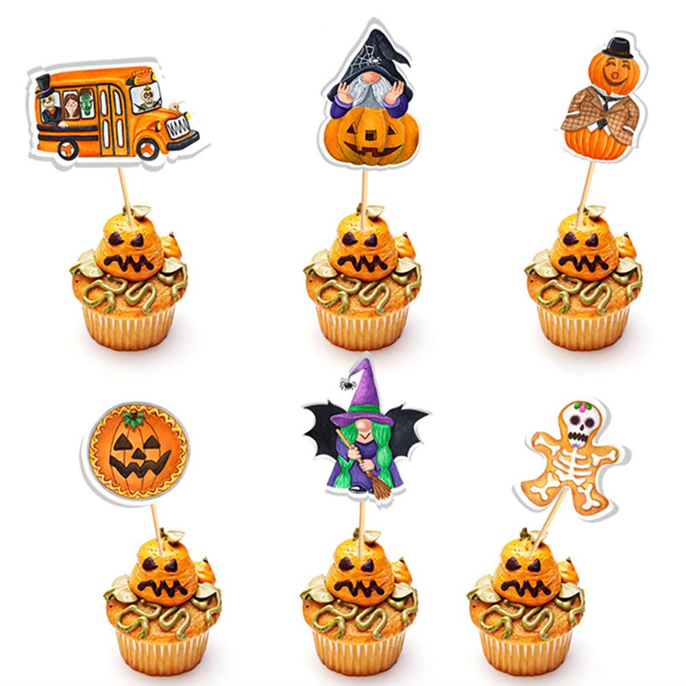 Halloween Cake Topper 16pcs Spooky Ghost Pumpkin Cupcake Decor Dessert Picks Eco-Friendly Festive Baking Supplies Halloween