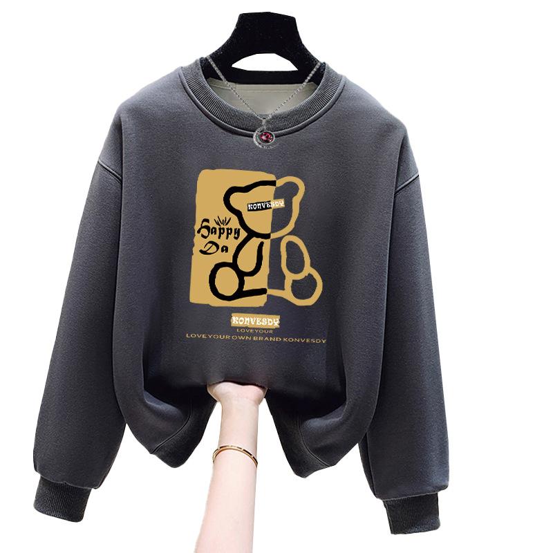 Niche Crew Neck Sweater Women's Loose Casual Simple Fashion Versatile Velvet Thickened Spring and Autumn Winter