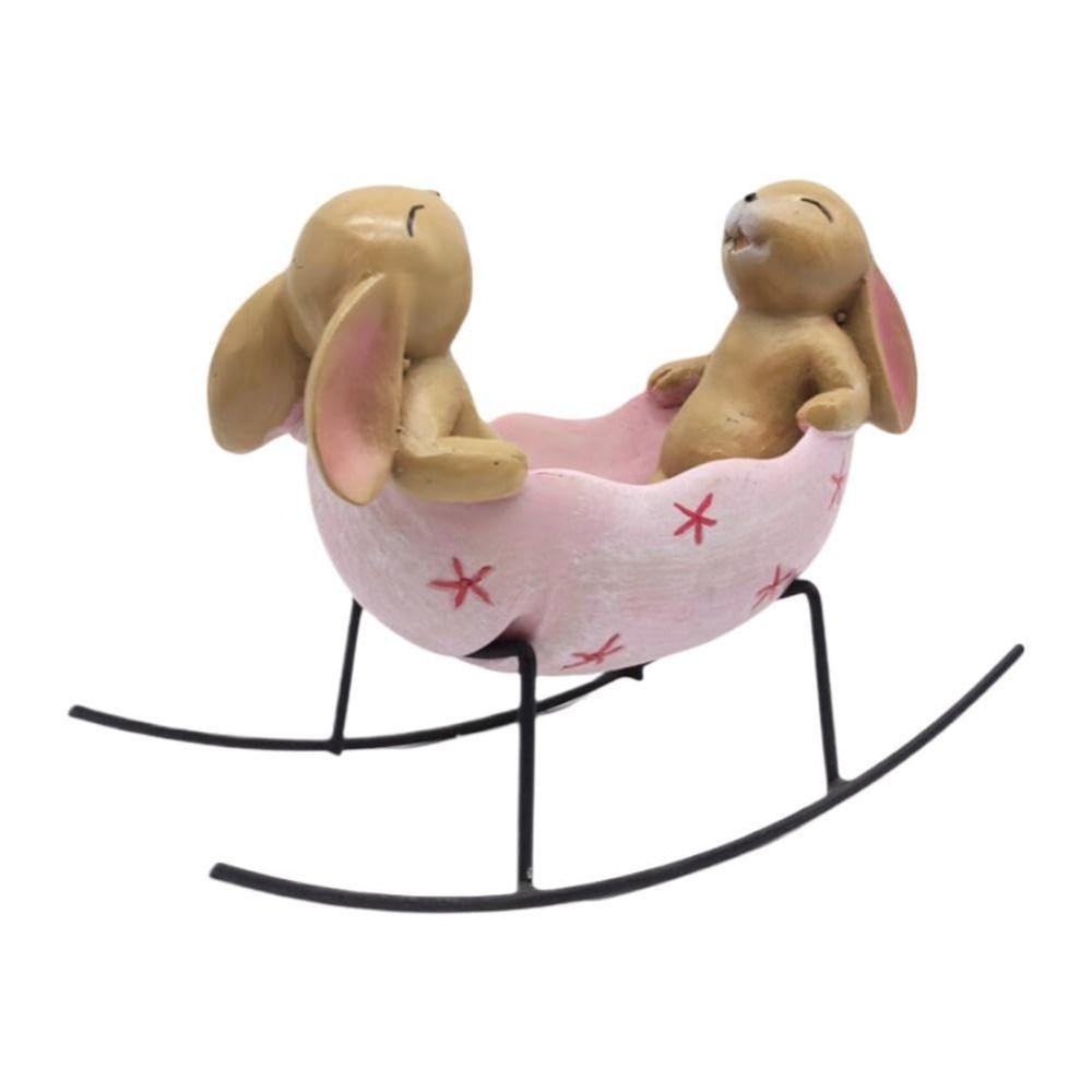 

Resin Rabbit Statue Easter Rocking in Egg Cradle Ornament Animal Figurine Garden Decorations рожевий