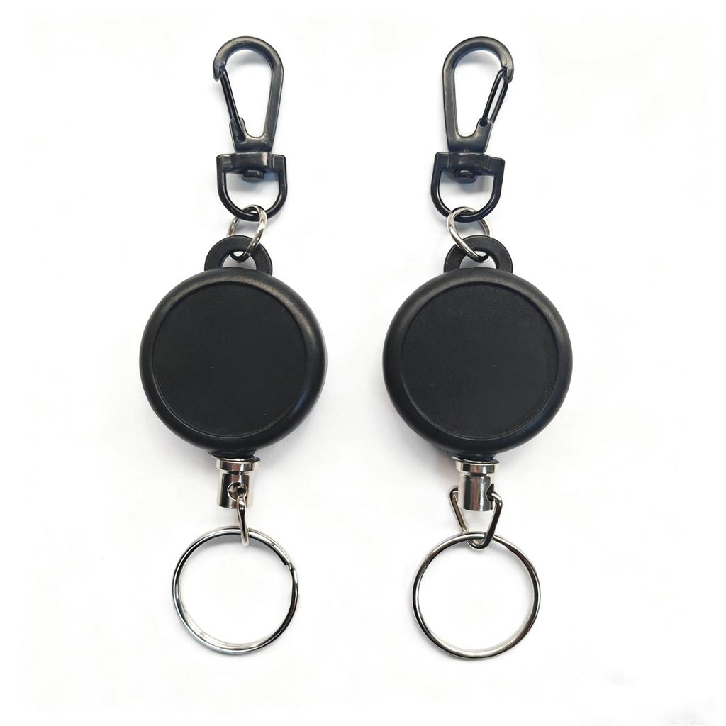 Schwarzer Diebstahlschutz-Schlüsselanhänger für Bergsteigen mit hoch elastichem Stahlseil und einziehbarem Verschluss für Camping im Freien