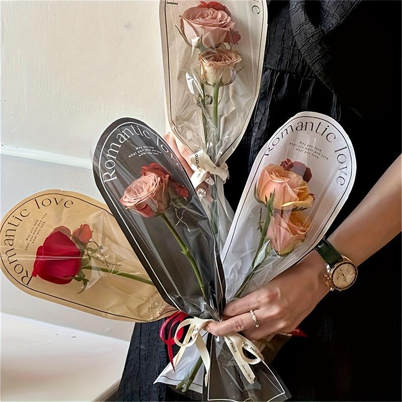 20pcs Transparent OPP Three-dimensional Rose Wrapping Bag Single Flower Packaging Bag Perrfect For Valentine's Day Gift Packaging