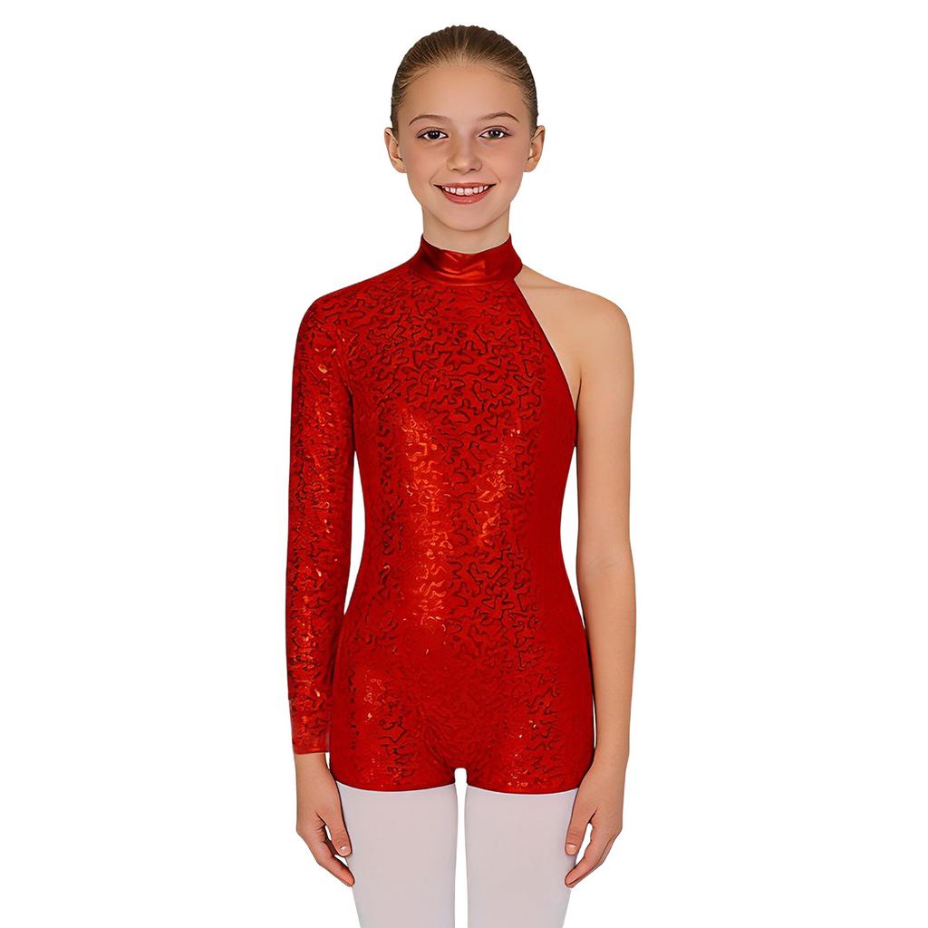 Kinder Mädchen Single Lange Ärmel Glänzende Pailletten Tanz Gymnastik Kurzen Overall Bühne Leistung Kleidung