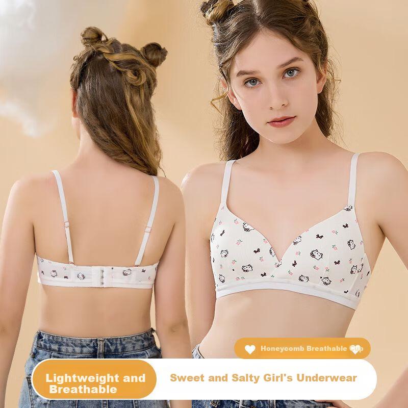 XUEXIMAN Women's Underwear for Middle And High School Students, Big Girls' Three-Stage Shaping Anti-Spillage Breathable Thin Bra, White