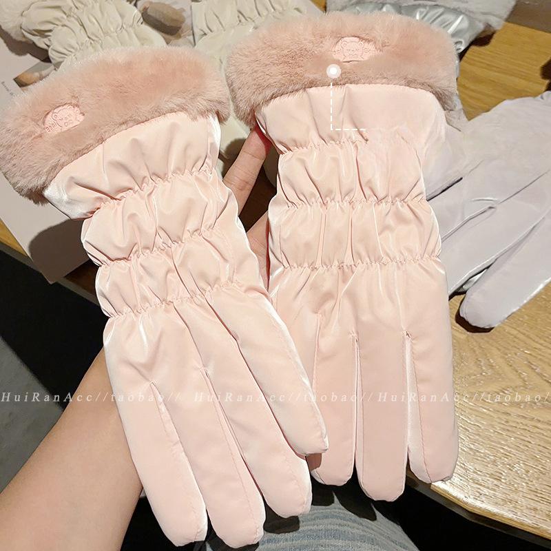 Warm Gloves for Women In Autumn and Winter Korean Cute Touch Screen Riding Electric Bike Cold Proof Plus Velvet Thickened Windproof Cotton Gloves