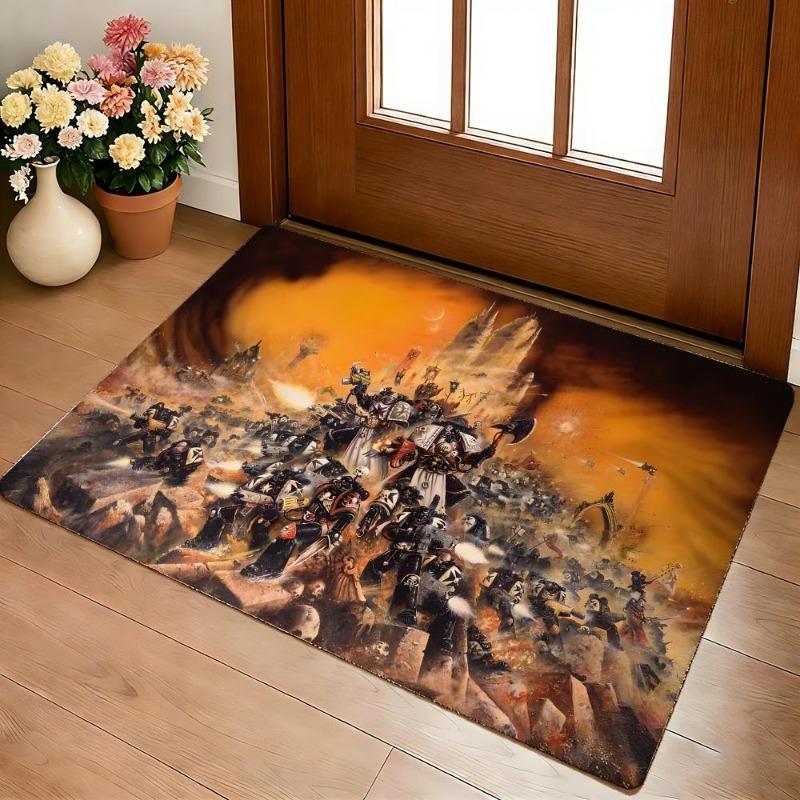 Tappeto da Battaglia Spaziale Sci Fi Stampa Personaggio Gioco Dark Fantasy Antiscivolo Rettangolare Tappetino per Pavimento Stanza dei Giochi Decorazione Casa