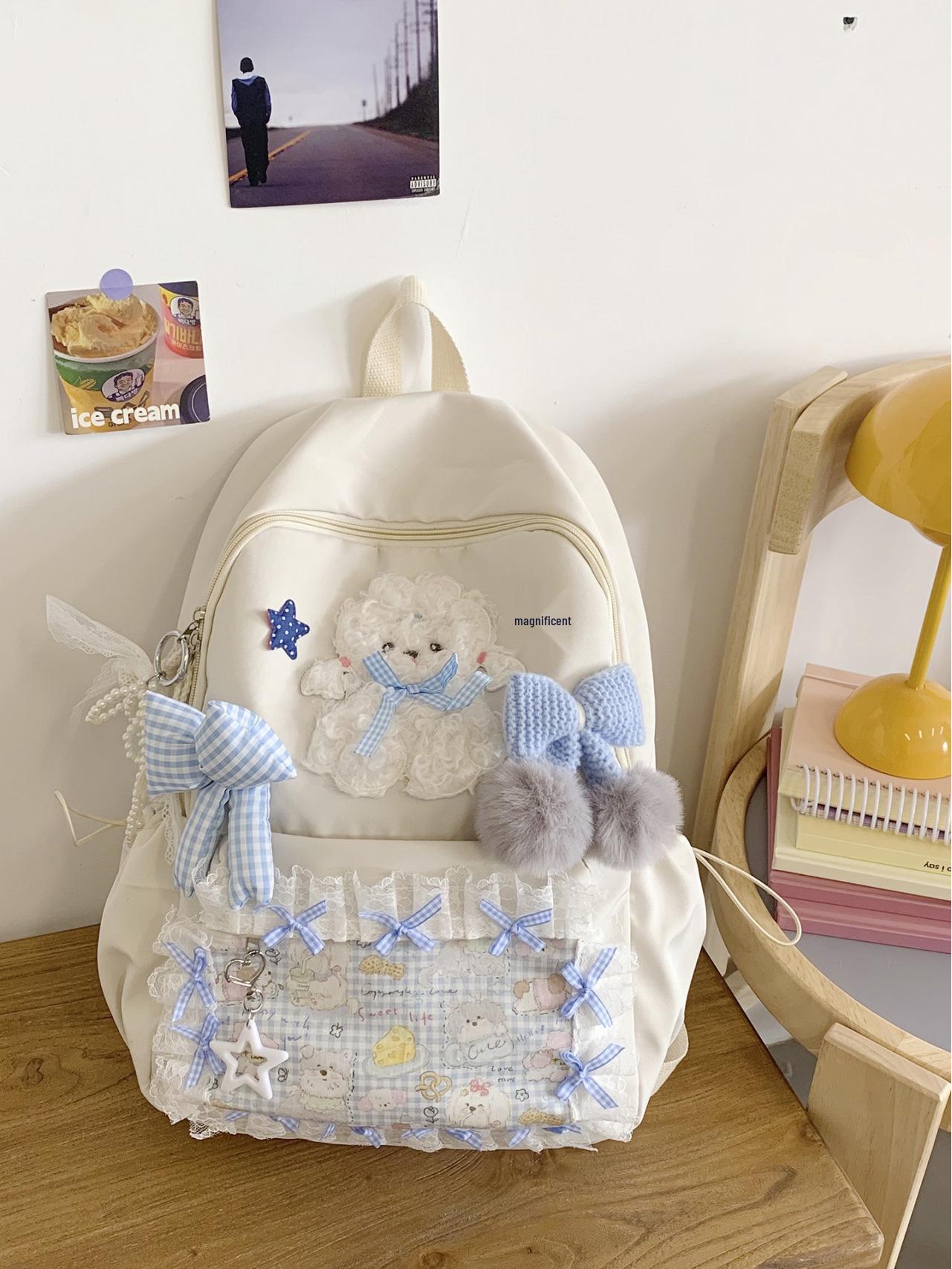 

Рюкзак для аниме-девочки для колледжа и средней школы - Милый, Модный, Простой дизайн белый