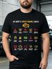 Men'S Digital Print T-Shirt, Car Enthusiast Tee with Vehicle Warning Light Pattern Plus Size Black T-Shirt, Unique Car Icon Graphic Yellow White Text