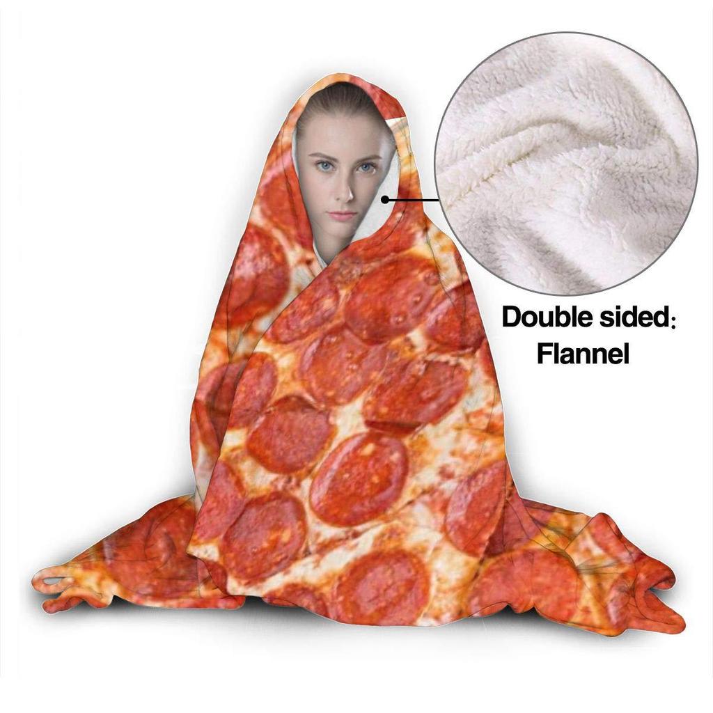 Pizza Gourmet Printing Soft Flannel Warm Hooded Blanket Home Outdoor Office Essential Blanket