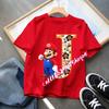 Super Mario  Anime Birthday Lucky letter AZ Print T Shirt Cute Children Clothing Tops Toddler Tees Casual Clothes Tops Tees