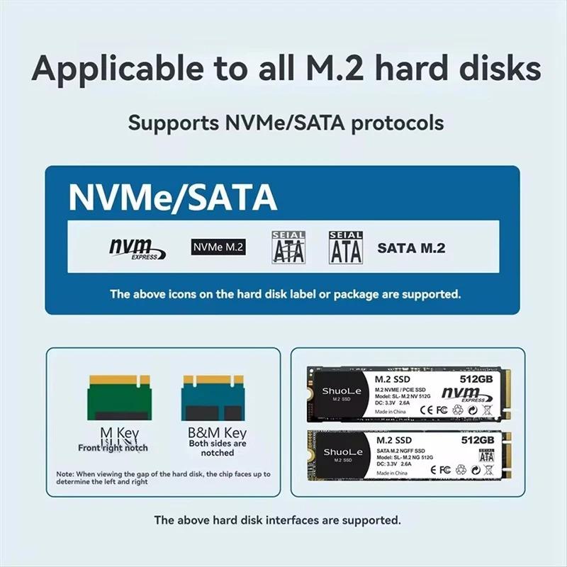 M.2 NVMe SATA SSD Enclosure Dual Protocol Smart SSD Case with Display Screen USB 3.2 Gen 2 10Gbps SSD Adapter for PC NVME PCIE NGFF SATA SSD Disk Box