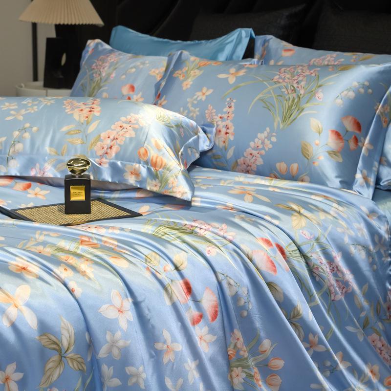 Luxurious Heavy Silk Four-Piece Double-Sided Mulberry Silk Duvet Set with Ice Silk Finish