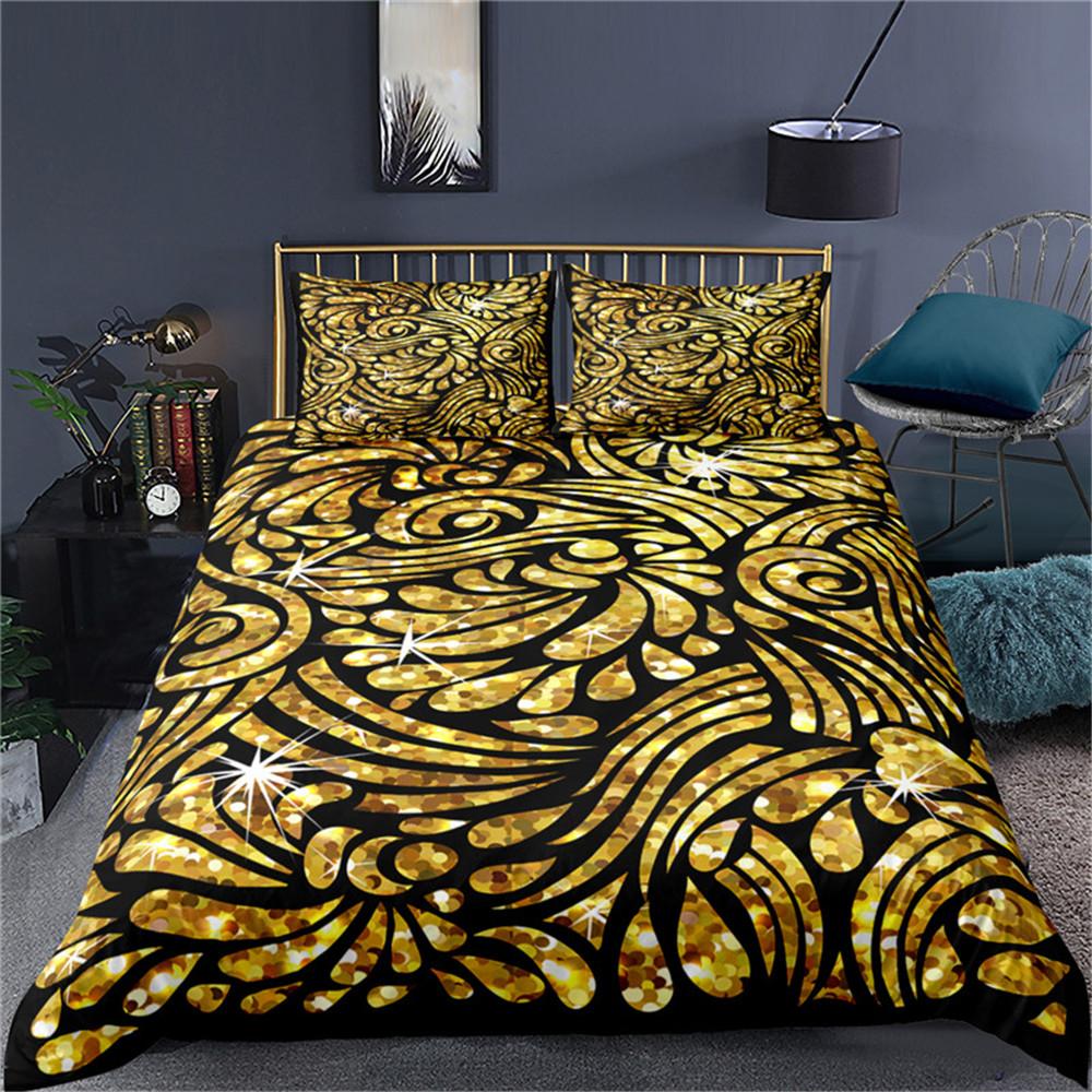 Dark Gold Theme Duvet Cover Set 3D Print Polyester Comforter Cover King Queen Twin Full Size for Men Women Kid Girls Bedding Set