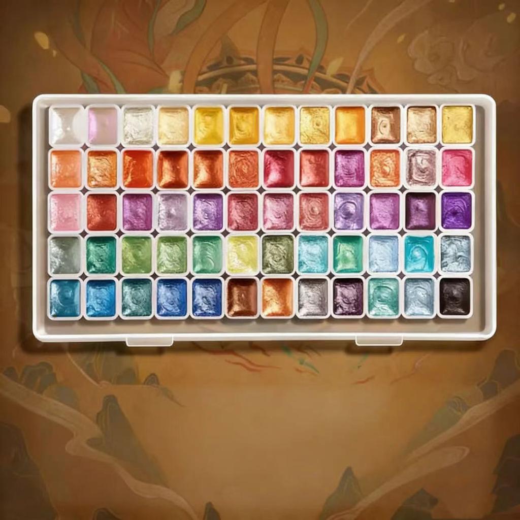 180/60 color metallic watercolor paint set, portable and lightweight, high solid pigment, starry sky tones, suitable for artists