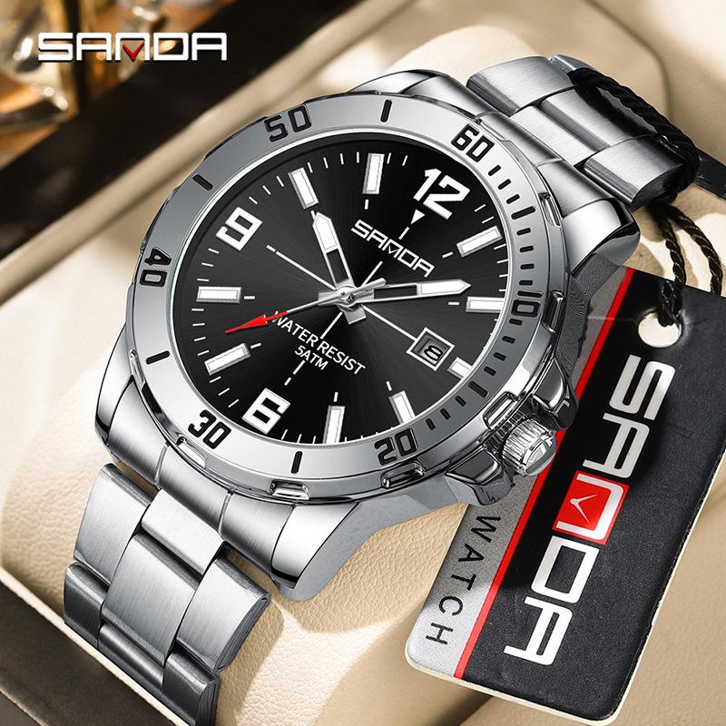 SANDA Business Men's Quartz Watch Large Dial Waterproof Calendar Night Light New Men's Quartz Watch
