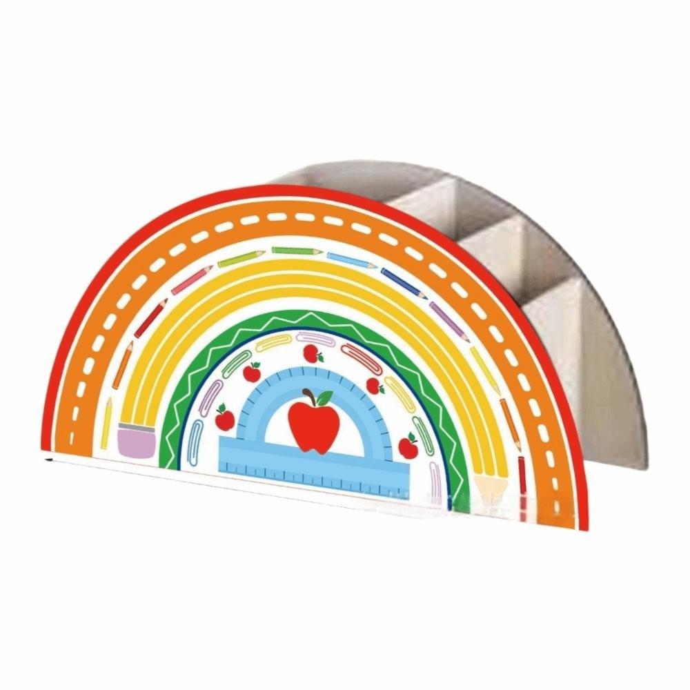 Wooden Rainbow Pencil Holder 5 Slots Decorative Pen Holder  Graduation Season