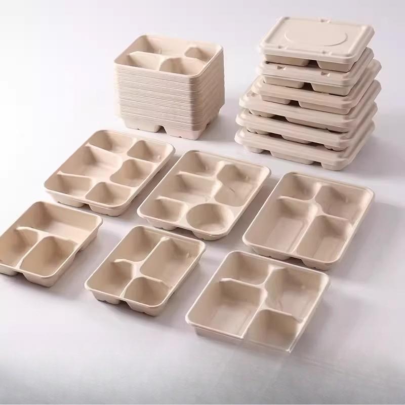 Waterproof Leak Proof Disposable Lunch Box Degradable Food Tray with Compartments Microwave and Refrigerated Not Easily Crushed