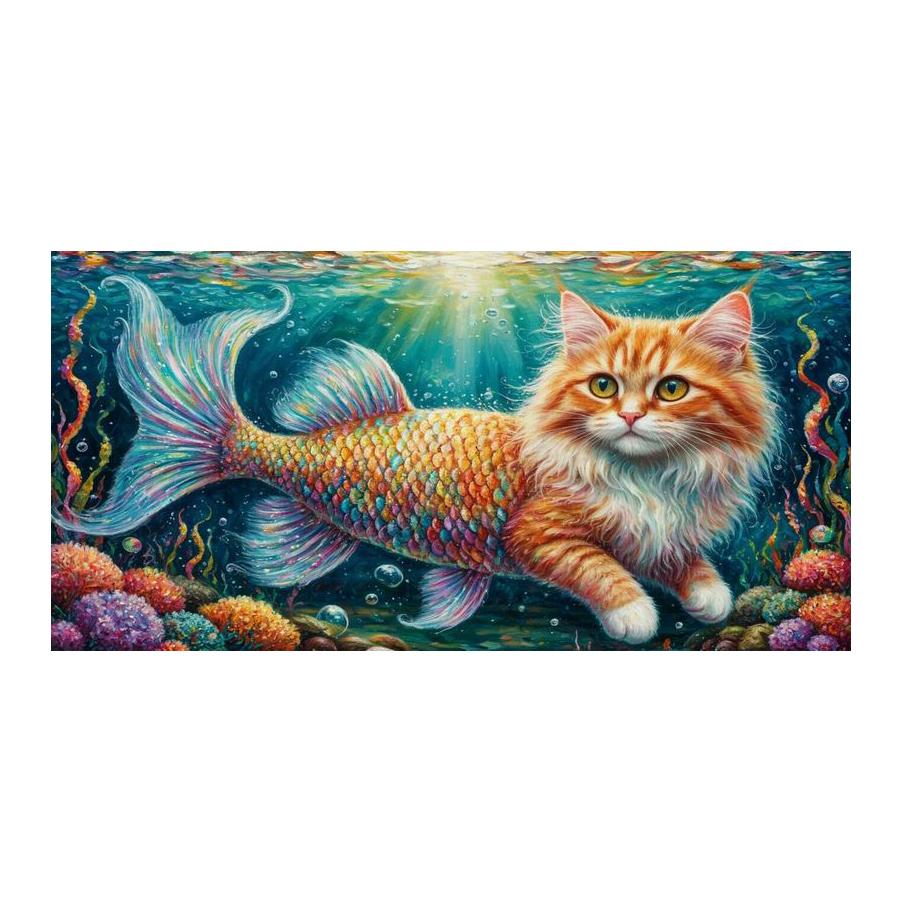 Beautiful Cat Fish Large Size Diamond Painting Animals Diy Full Square Round Drill Rhinestone Embroidery Mosaic Cross Stitch Kits Wall Decor