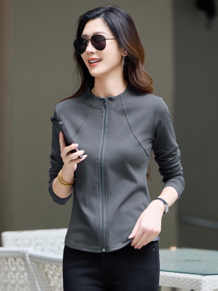 Women's Slimming Stand-Up Collar Zipper Long Sleeve T-shirt, Bodycon Base Layer for Autumn and Winter