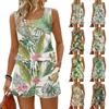 Women Summer Casual Floral Print Tank Top Square Neck Sleeveless Sportswear with Pockets Shorts Set Lightweight Breathable