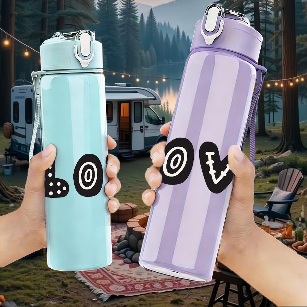 1PC Simple LOVE Bold Letter Print 750ml Color Plastic Sports Water Bottle Leakproof Flip Straw Lid Suitable for Sports Office Home Use