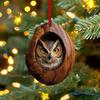 5Pcs Christmas Animal Ornaments 2D Acrylic Cute Wildlife Pendant Raccoon Owl Squirrel Hedgehog Bird Tree Hole Wood Texture Hanging Decorations