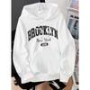 Brooklyn New York 1898 Hoodie Sweatshirt - Casual Hooded Pullover with Drawstring Alphabet Pattern