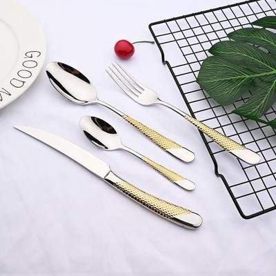 16 Pièces Vaisselle Acier Inoxydable 304 Couverts Argenterie Set Cuisine Dîner Couverts Fourchette Cuillère Couteau à Steak Set de Vaisselle Dorée