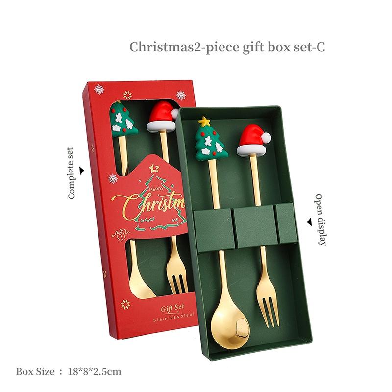 2/4Pcs Stainless Steel Xmas Spoon Fork Cutlery Set Cute Cartoon Handles for Holiday Party Table Decor