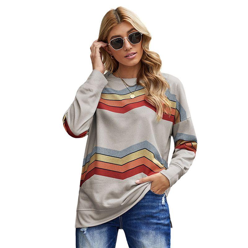 

Big Sale Special Offer Stripes Crew Neck Pullover Sweatshirt Women 2024 Autumn and Winter Leisure Loose Color Matching Long Sleeves Tops Women Gray 2 Size XL Fit (75.00 kg-82.50 kg
