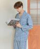 [May Flower] Ice Blue Long Sleeve Lightly Brushed Pure Cotton Men's Plus Size Pajamas Set [Shipped from Korea] 100% Authentic