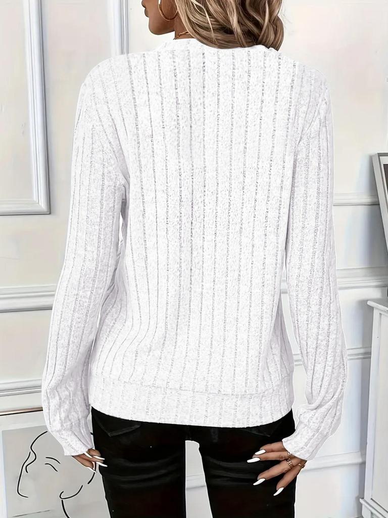 2026 Women's Knit Ribbed Solid Color Zipper Long Sleeve Top for Autumn & Winter