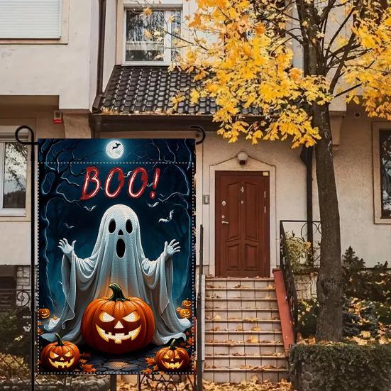 Flaga ogrodowa na Halloween, dynia, duch, szkielet, kot, flaga zewnętrzna, dwustronna, świąteczna