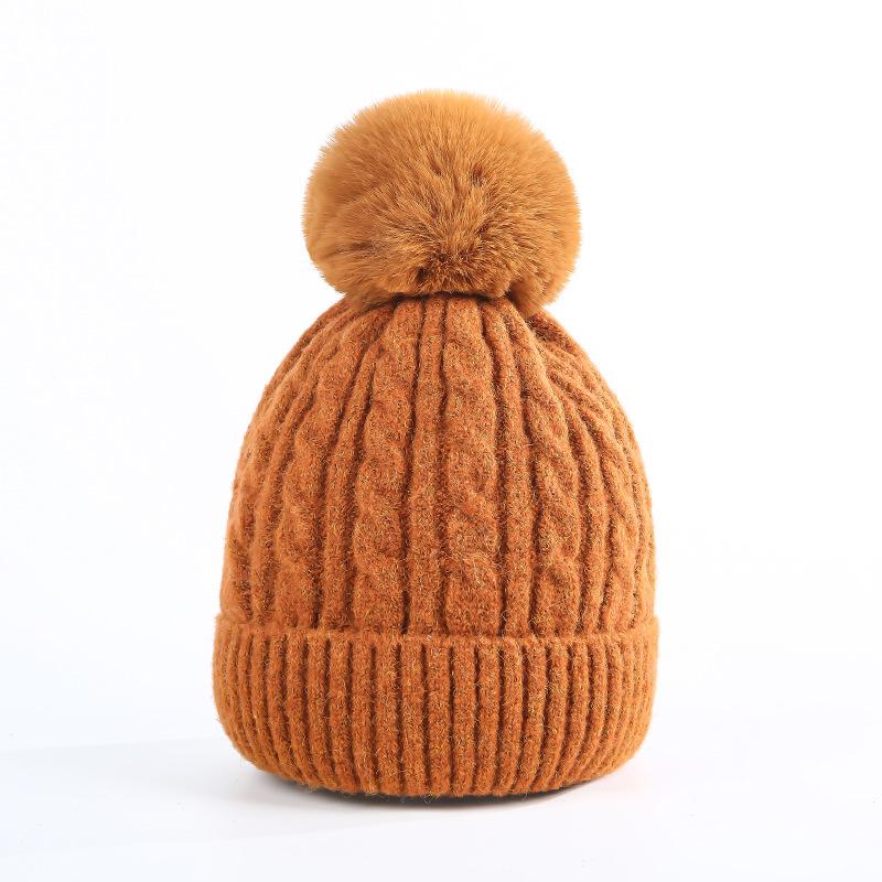 Plush Twist Wool Ball Woolen Hat for Women Winter Korean Style Thickened Button Knitted Hat Ear Protection Bag Head Hat Pullover Cold Hat
