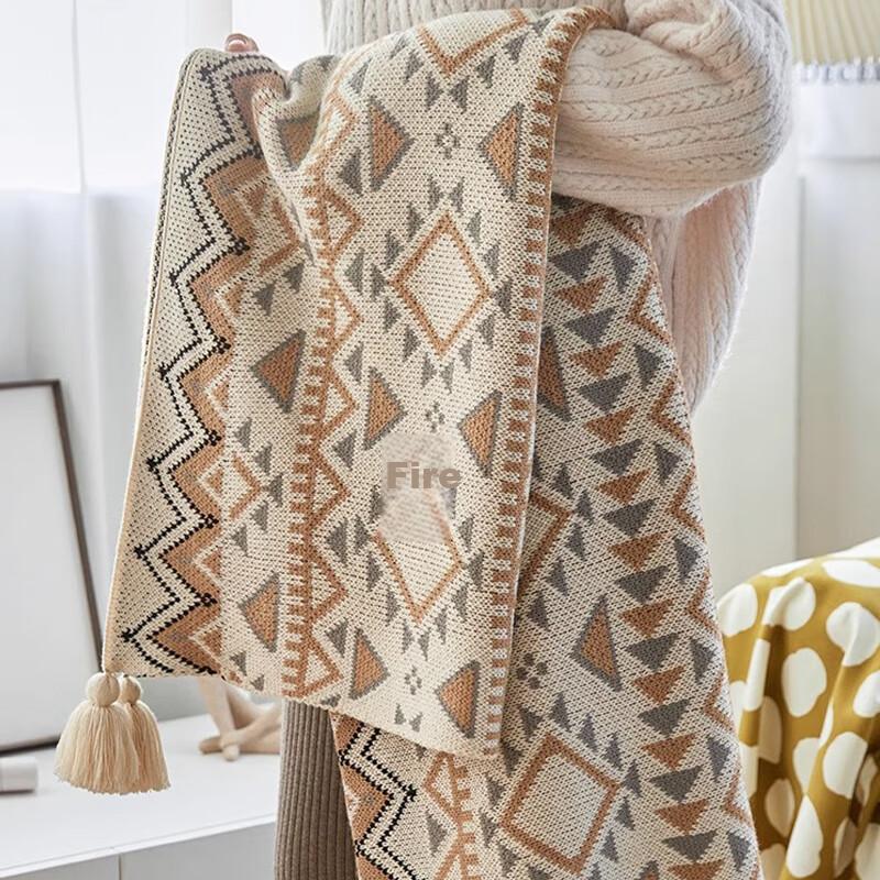 Fanyejia Bohemian Style Sofa Blanket, Office Nap Air Conditioning Throw, Guesthouse Tail Blanket, Knitted Coverlet, 520 Gift
