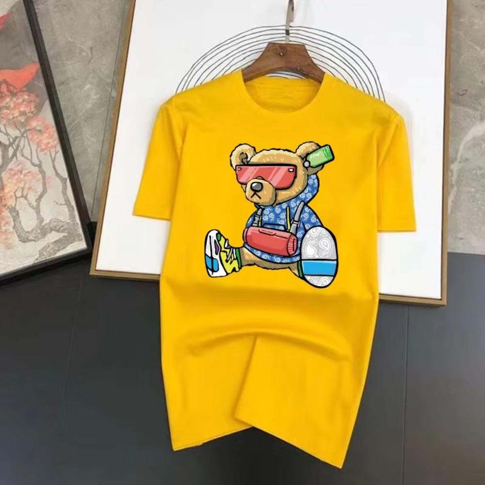 Pánské tričko s potiskem anime medvěda, čistá 100% bavlna, módní ležérní s krátkým rukávem, letní bavlněné prodyšné tričko, streetwear