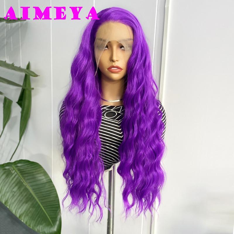 AIMEYA Neue Grüne Spitze Front Perücke Lang Körperwelle Synthetisches Haar Natürlicher Haaransatz Tägliche Nutzung Cosplay Perücken für Frauen Hitzebeständig