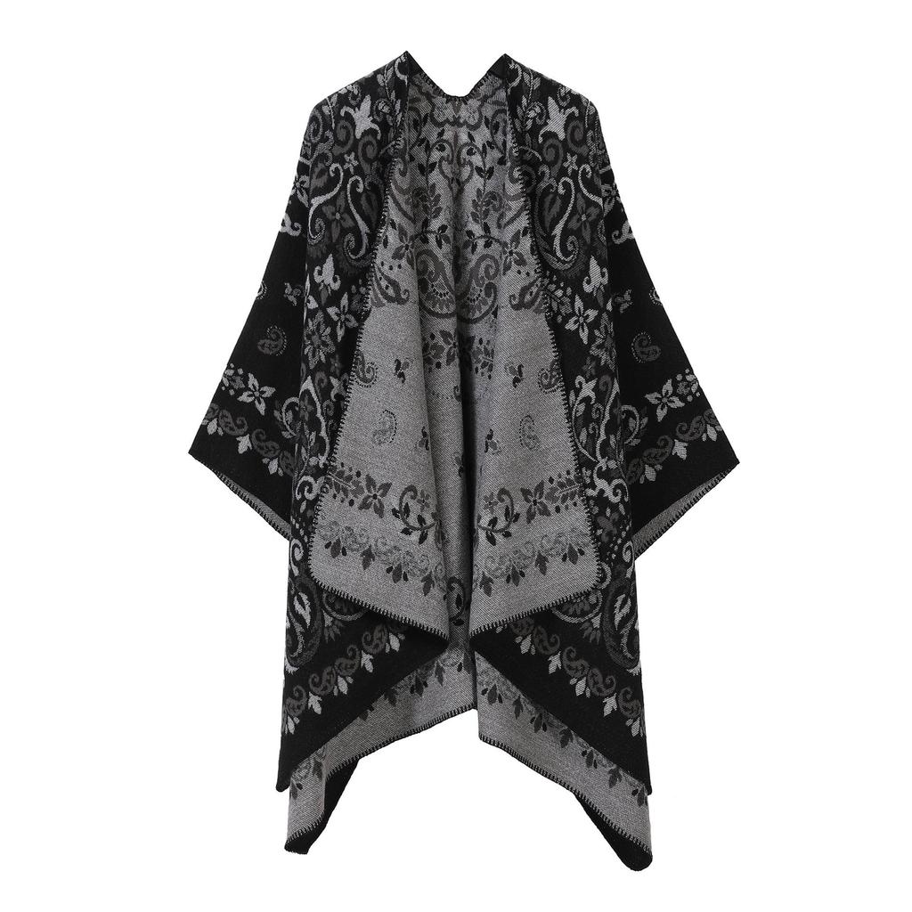 In-Stock Women's Double-Sided Tassel Shawl Cape - Classic Style, High-End, Warm, Perfect for Travel.