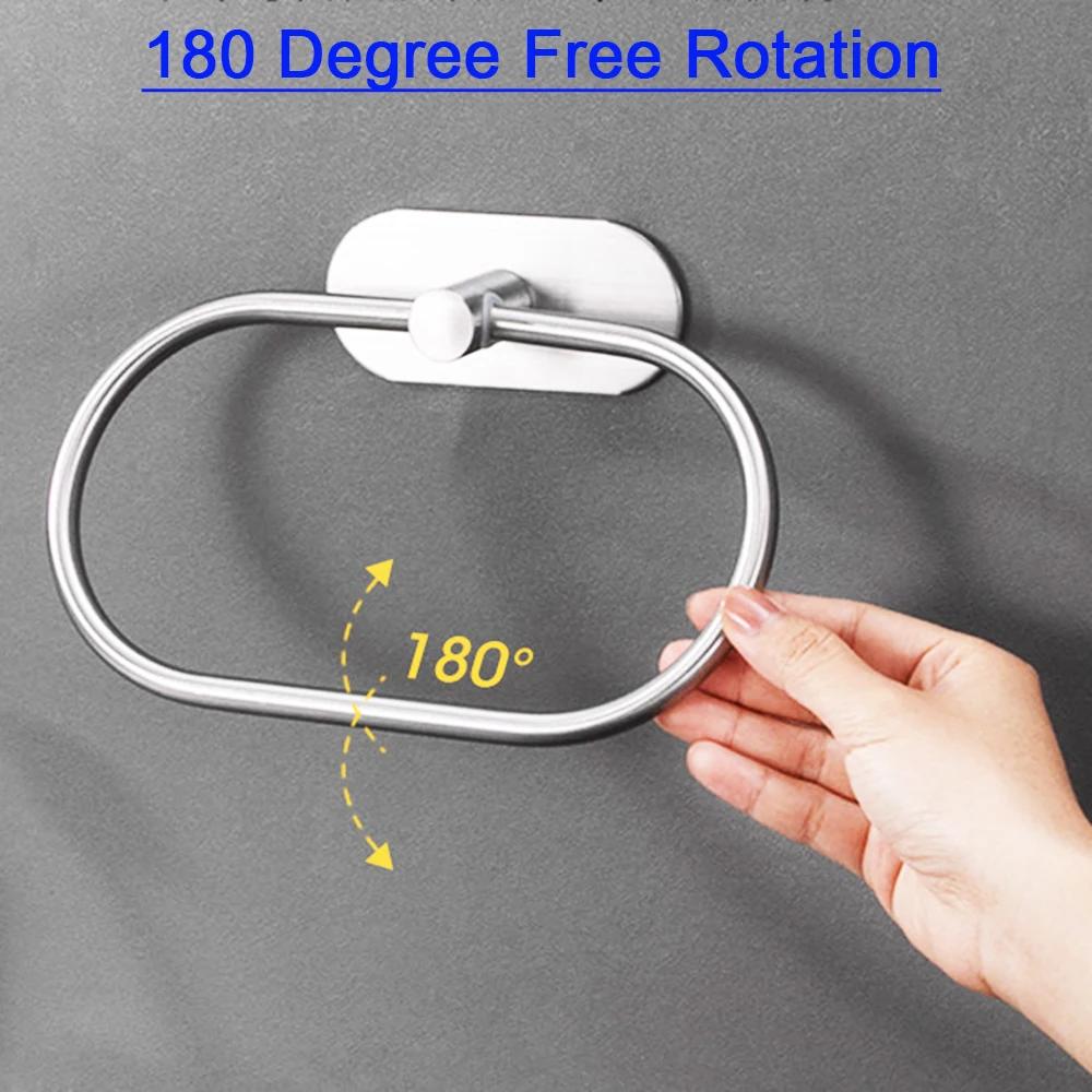 Toallero de acero inoxidable autoadhesivo para baño, toallero negro, colgador de toallas, barra de aro, accesorios de almacenamiento para cocina