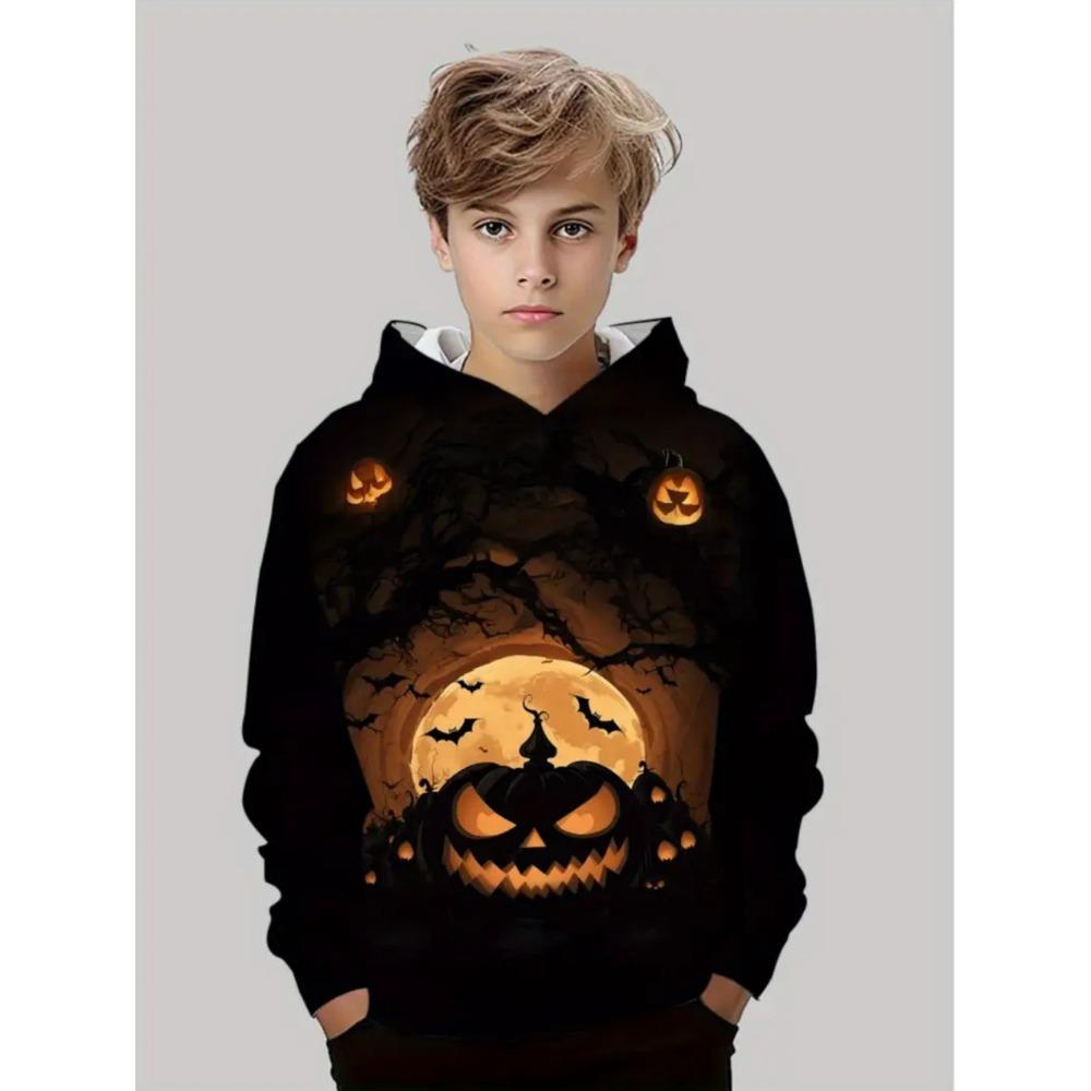 Kids Halloween Sweatshirt Boys Girls Pumpkin Head Elements 3D Print Hoodies Autumn Winter Fashion Pullover Children Clothes