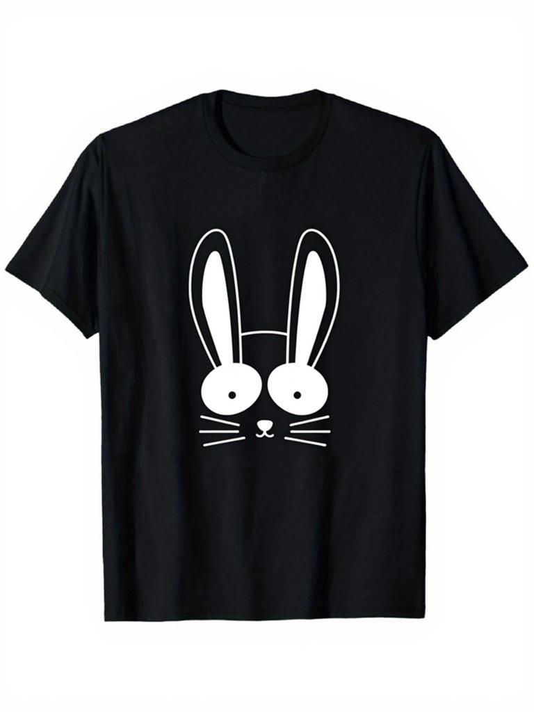 Cute Bunny Face Graphic Tee Men Breathable Cotton Casual Short Sleeve T-Shirt Daily Wear