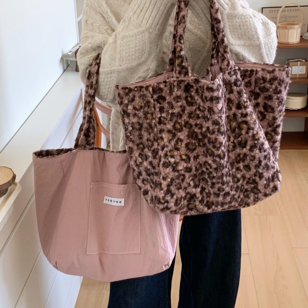 Double-sided Use Korean Leopard Shopping Bag Leopard Print Storage Shoulder Bag  Girl