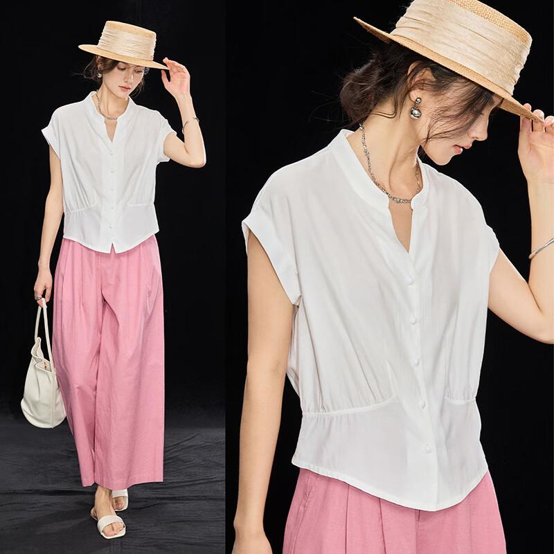 French Elegant Ruched V-Neck Women s Blouse XL