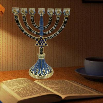 Chanoeka Emaille Menora Joods Bejeweled Versierd Kaarsenhouder Kandelaar met Juweelaccenten Kandelaar Religieuze Decoratie
