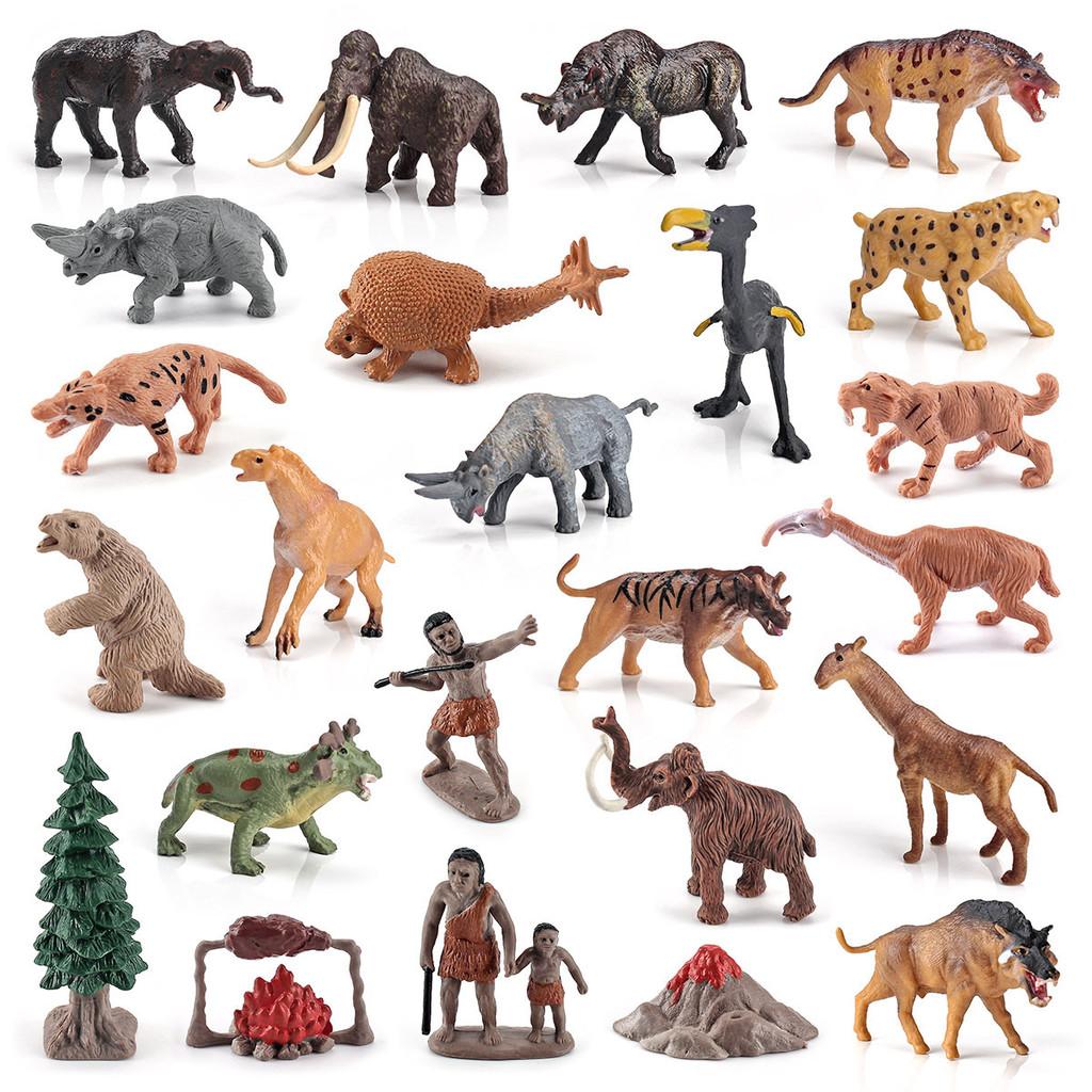 Detailed 24 Pieces Pvc Prehistoric Animals Model Set Featuring Megatherium And Sabertooth Tiger