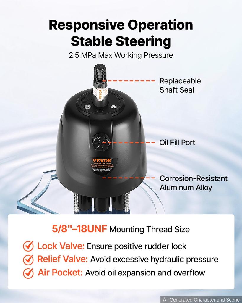 Hydraulic Steering Kit 300HP Hydraulic Outboard Steering System 7.92m, Marine Boat Steering System, 2.5 MPa Helm Pump, Two-Way Lock Cylinder, 7.92 m