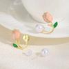 Prjewel Hellrosa Tulpenperlen Ohrstecker Exquisiter Vergoldeter Ohrring für Damen Romantischer Statement-Schmuck Mädchengeschenk
