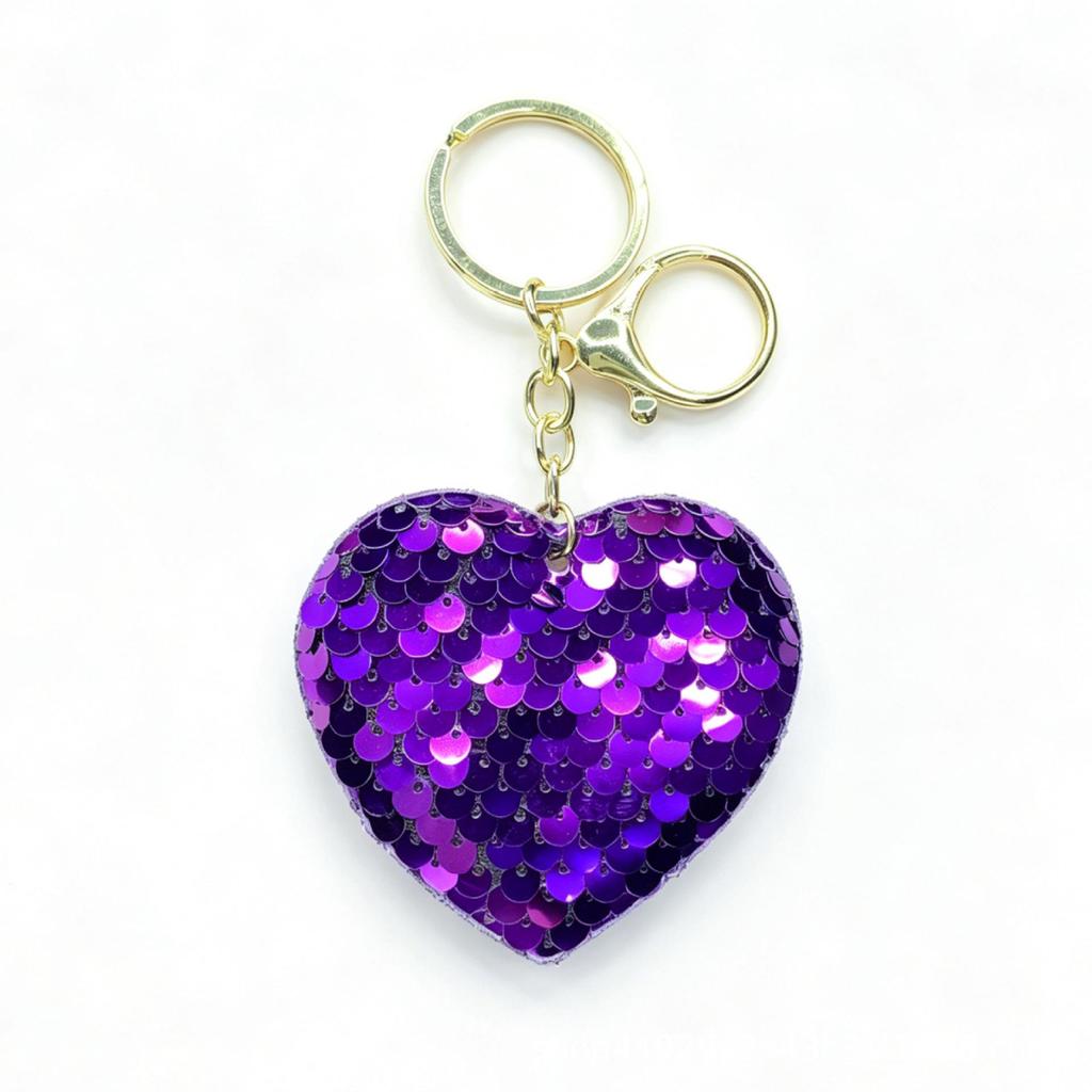 Valentine's Day Heart Pendant & Sequin Keychain Set
