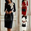 New Style Goddess Bow-Detailed Bodycon Color Block Office Dress for Women