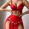Sexy shiny hollowed-out women's underwear, long skirt set