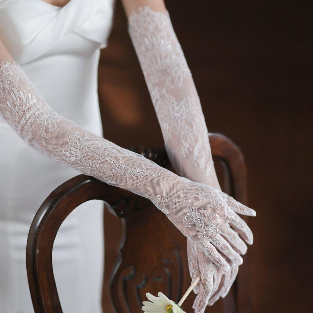 Elegant Cosplay Mesh Banquet Dinner Dress Party Wedding Mittens Bridal Mesh Gloves Lace Long Gloves